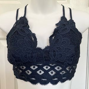 Floral Lace Crochet Bralette | Navy | Sz M
